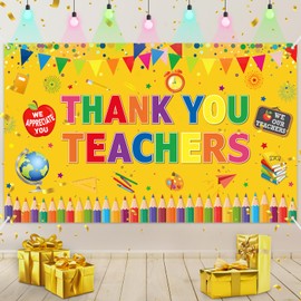 Thank You Teachers Teacher Appreciation Banner Decorations, Teacher Appreciation Week Party Classroom Backdrop and Happy Teacher’s Day Party Supplies Decor Wall Photography Background Outdoor Indoor