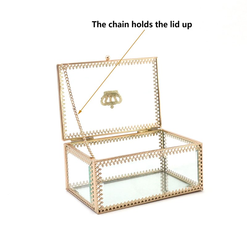 NAJMECHOY ガラスジュエリーボックス ミラーボトム クラウン蓋付き メイクボックス リップスティックリングピアス 収納ボックス ゴールドガラスボックスリング ブレスレットディスプレイ 透明ボックス
