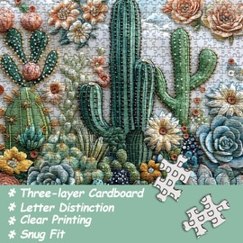 Cactus Puzzle for Adults, Unique Succulent Flower Plant Puzzle, Floral Nature Art Puzzle1000 Pieces, Challenging Aesthetic Jigsaw Puzzle