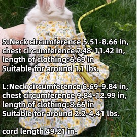 Rabbit Leash and Harness Set Adjustable Bunny Dress Clothes Outfit for Small Pet Ferret Guinea Pig Squirrel Hamster (Pink,S)