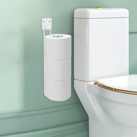 Tokokimo Toilet Paper Holder Wall Mount, Extra Self Adhesive Toilet Paper Storage for 3 Roll Tissue, Over The Tank Toilet Paper Holder Stainless Steel for Bathroom Storage, RV (White 1Pcs)