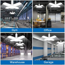 LED Garage Light B22 Deformable 60W, Workshop Ceiling Lighting BC Bayonet Cap Cool White Daylight with 4 Adjustable Panels, High Bay Lamp for Loft, Warehouse, Basement, Kitchen, Market, Porch