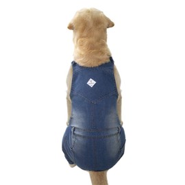 Miaododo Medium Large Dog Jeans Jumpsuit Overall for Dogs,Dog Denim Clothes Costumes for All-Purpose,Blue Vintage Washed Dog Pants Classic Jacket