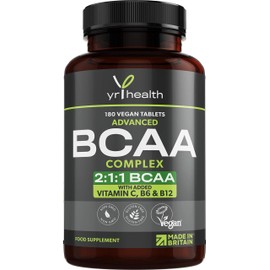Vegan BCAA Tablets 1500mg - 2:1:1 BCAAs Branch Chain Amino Acids L-Leucine, L-Isoleucine, L-Valine with Vitamin B6, C & B12-180 Tablets not Capsules - Made in The UK by YrHealth