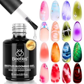 Beetles Nail Blooming Gel, 15ml Clear UV LED Blossom Gel Polish for Spreading Effect, Marble, Natural Stone, Watercolor, Floral Print Nail Art Design Manicure