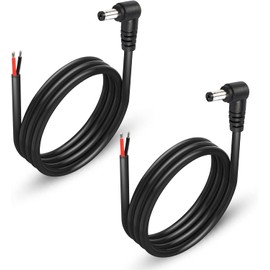 GINTOOYUN 2 Pack 90 Degree DC Power Pigtails Cable, Right Angle DC 5.5mm x 2.1mm Male Plug to Bare Wire Open End Power Supply Replacement Repair Cord, for Monitors,Camera,3FT 1m (DC5521)