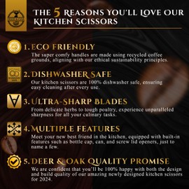 Deer & Oak Kitchen Scissors – Eco-Friendly, Heavy Duty, Sharp Shears with Recycled Coffee Handles