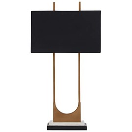 Signature Design by Ashley Malana 33" Contemporary Metal Table Lamp with Marble Base, Black & Brass