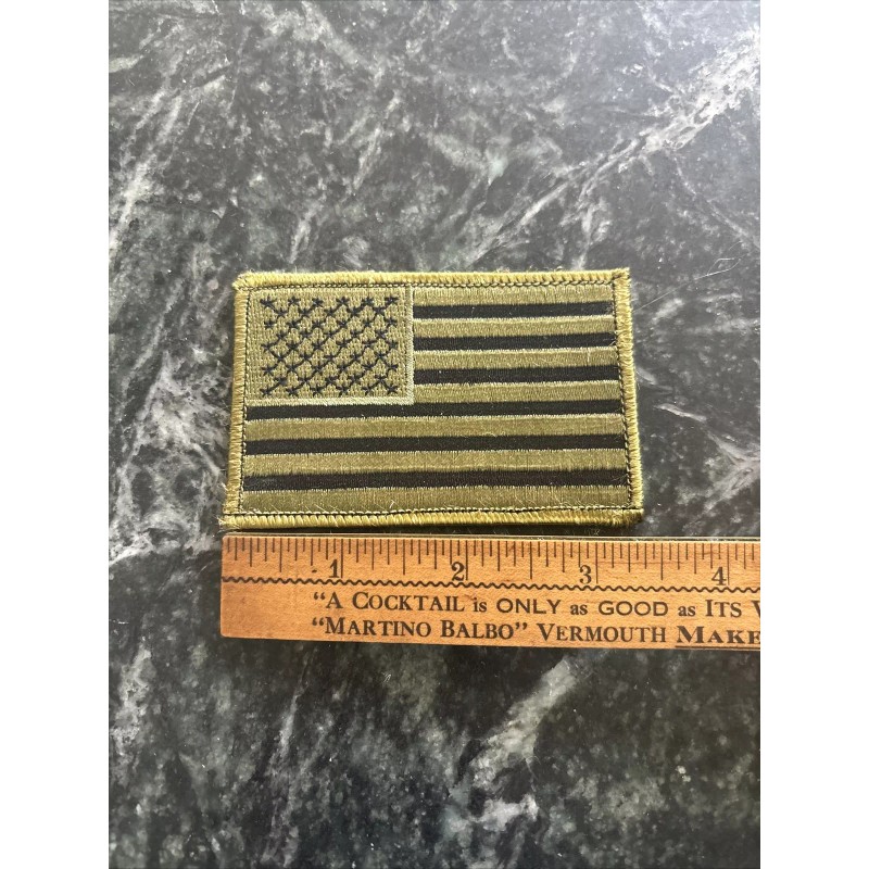 Subdued American Flag Iron On Patch 3.5” Green Trim USA
