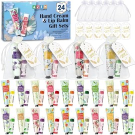 AZEN 24 juegos de regalos a granel, crema de manos y bálsamo labial a granel con bolsa de organza, tarjeta de agradecimiento, regalos para baby shower