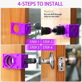 RKK Door Knob Hole Saw Kit, Deadbolt Installation Kit with Door Knob Jig Kit Door Lock Installation Kit Door Hole Drilling Kit for Wooden Doors (Purple)