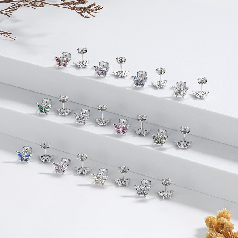 SOLOLIKE Sterling Silver Dainty December Earrings for Women: Birthstone Butterfly
