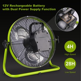 12" Solar Rechargeable Floor Fan - Portable Battery Operated Solar Powered Fan with 20W Panel & AC Charging, 360° Tilt for Outdoor, Chicken Coop, Garage (Black)​