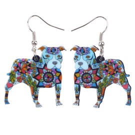 • BONSNY Dog Collection “BUSTER” PIT BULL Dog Statement Acrylic Pop-Art Long Drop Dangle Women Earrings (Blue)
