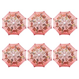 THY COLLECTIBLES Pack of 6 Mini Lace Umbrella Parasols with Sequins - Delicate Decorative Small Umbrella for Weddings, Showers, Parties and Events - 11.6 inch Diameter (Red)