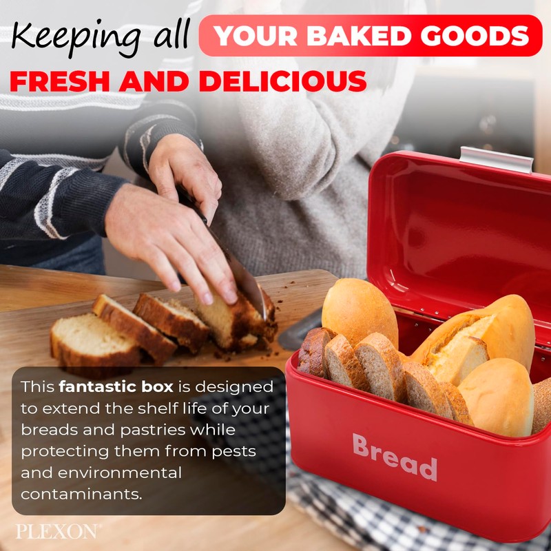 Plexon Bread Box for Kitchen Countertop with 3 Coffee, Tea,