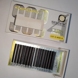 SEEDEW 4D Tilt Spire Lash Extensions, W Shape D Curl 0.07mm MIX8-15mm 12 Rows/Tray, PBT Soft Natural False Eyelashes Grafting for Beginner/Tech Artist, Beauty Salon(Black-0.07-D-MIX8-15mm)