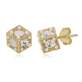 Meissa 925 Sterling Silver Square Stud Earrings Cubic Zirconia Square Studs with Pearls Hypoallergenic Cube Small Stud Earrings for Women Teen Girls, Gold