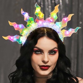 JAKAWIN Ligh Up Flame Headband LED Fire Hair Band Glowing Costume Headbands Rave Hair Accessories for Women （Yellow）