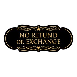 Signs ByLITA Designer No Refund Or Exchange Sign(Black Gold) - Large