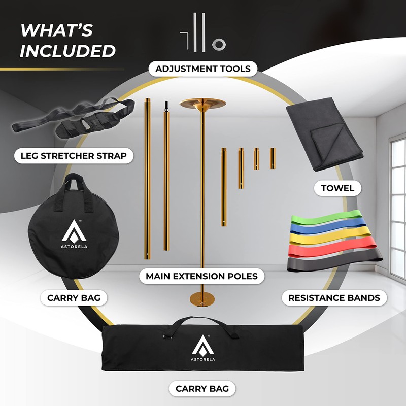 ASTORELA Gold Stripper Pole for Home - 7-10ft Adjustable Gold