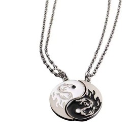 Guoguonb Pair Necklace Taichi BFF Chain Friendship Chains Ying Yang Pendant Chain Dragon Carving Jewellery Chains for Best Friends Couple and Lovers Gifts, Alloy Steel