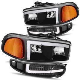 CAAP DRIVEN Switchback LED DRL Headlights w/Bumper Lamps Compatible with 2001-2007 GMC Sierra C3 Yukon XL 1500 CAAP-DAN99-T2-BKAM-4-HL