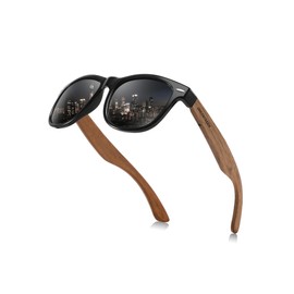 GREENTREEN Polarised wooden sunglasses for men and women: UV400 protection, lightweight and stylish polarising glasses for outdoor sports, driving, fishing, beach activities, gray
