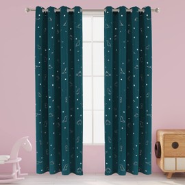 LORDTEX Dinosaur and Star Foil Print Blackout Curtains for Kids Room - Thermal Insulated Curtains Noise Reducing Window Drapes for Boys and Girls Bedroom, 52 x 108 Inch, Sapphire, Set of 2 Panels