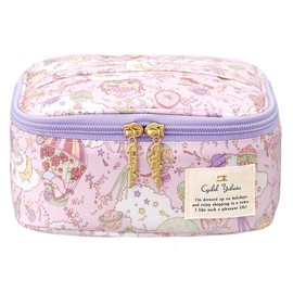 Cyalel Yahata LC Vanity Case, Makeup Pouch, Made in Japan, Cute, Cushion Pouch, Large Capacity, Home Decor, Floral Pattern, Brush Pocket, Travel, Camera Pouch, Sanrio x Liberty Print Little Twin Stars (Pink)