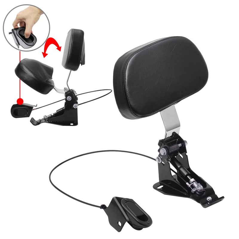 H RUO Adjustable Driver Backrest with Pad Compatible with Harley