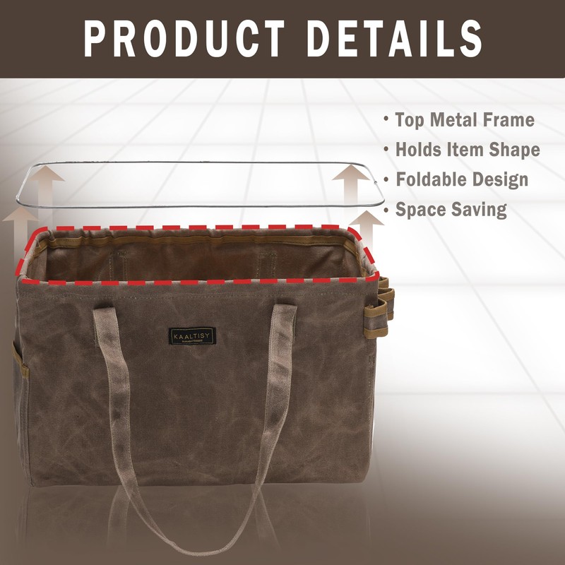 Tool Bag, Foldable Rectangular Hand Tool Storage Bag, 16OZ Waxed