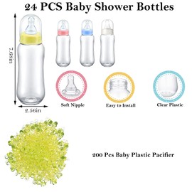 24 Pcs Baby Bottles and 200 Pcs Mini Pacifiers for Baby Shower Game 9.5 oz Bulk Milk Bottles for Boy Girl Gender Reveal Birthday Party Supplies Gift