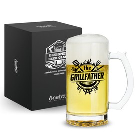 Onebttl Grilling Gifts for Men - GrillFather Beer Mug 17oz (500ml) - Beer Glass Gifts for Father‘s Day, Christmas, Thanksgiving