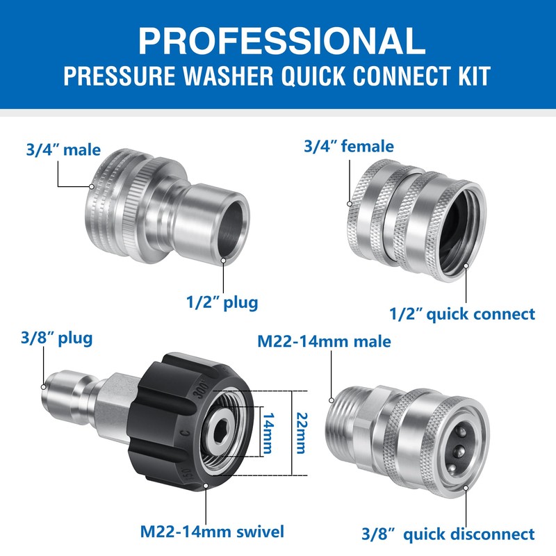 Premium Pressure Washer Quick Connect Kit - M22 Swivel to