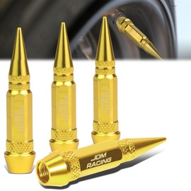 4Pcs 60mm Polished Aluminum Tire Rim Valve Air Port Dust Cover Stem Caps, Anodized & Powdercoated, Spiked Head Style, Gold Color