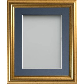 Frame Company Eldridge Gold Photo Frame with Blue Mount, 6x4 for 4x3 inch, fitted with perspex