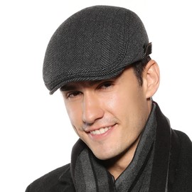 Superora Men's Beret Flat Cap Beret Hat Winter Warm Cap Newsboy Flat Black, Grey Herringbone