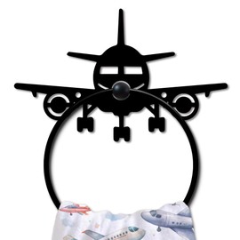 MAYJOYDIY Airplane Metal Towel Ring Model Aircraft Towel Holder for Wall Transportation Wall Decor Towel Hanger Black Art Towel Rack Wall Mounted for Bathroom Kitchen Home Boys Room Decors Gift