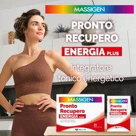 Massigen - Pronto Recupero Energia Plus, Integratore Tonico Energetico con Creatina, Arginina, Beta-Alanina, Vitamine e Minerali, 24 Bustine da 8 g, Gusto Arancia Rossa