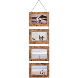 4x6 Hanging Picture Frames, Wall Picture Frames with Real Glass, Folding Picture Frame Displays 4 Photos for Wall Decor, White - Color: Rustic Brown, Size: 4x6