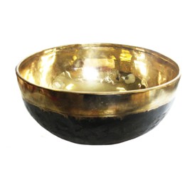 Bengali Singing Bowl Gold / Black 5-Piece Sound Massage Set with Book Therapy Quality: Small Heart Bowl Approx. 600-700g Approx. 14-15 cm with Cushion Wood Leather Grater & Therapy Clapper 70141