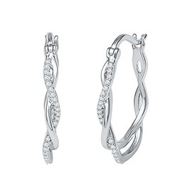 Diamond Hoop Earrings 1/10 Carat (ctw) in Sterling Silver