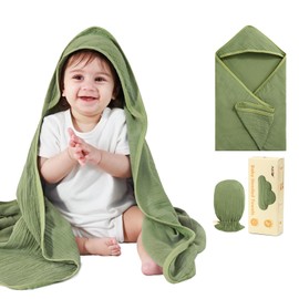 SUOSDEY Muslin Hooded Baby Towels for Newborn Infant Toddler, 70% Viscose from Bamboo 30% Cotton,Soft Baby Bath Towel with Hood Highly Absorbent and Newborn Essential,28 X 28 Inch