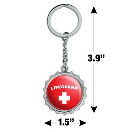 Lifeguard Red and White Keychain Chrome Plated Metal Pop Cap Bottle Opener