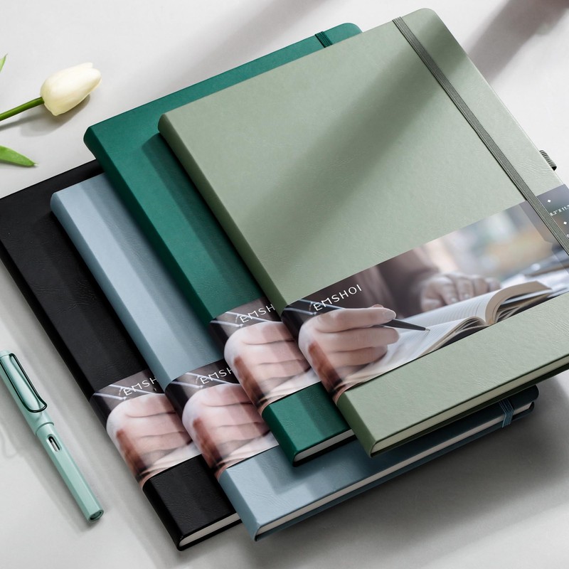 EMSHOI Notebook College Ruled - A4 Hardcover Leather Lined Journal,