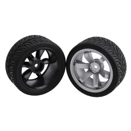 Mxfans 4pcs Silver Plastic 6 Spoke Electroplated Wheel Rim & Black Wheat Pattern Rubber Tire for RC1:10 On-Road Racing Car