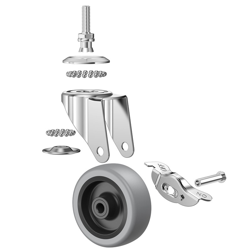 YEEMIGO 3 Inch Stem Caster Wheels with Locking Brake，Soft Rubber