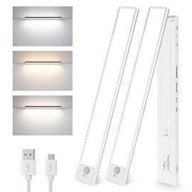 Under Cabinet Lights, 3 Color Temps Dimmable Motion Sensor Lights, Counter Lights, Wireless USB Rechargeable Cupboard Lights, Magnetic Wardrobe Lights for Closet, Hallway, Stair ﻿ (11.8 inch)