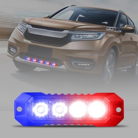 Raryloy LED Emergency Strobe Flashing Grille Strobe Lights for Trucks 4LED Surface Mount Strobe Warning Emergency Flashing Red&Blue Light For Car Truck Van Off Road Vehicle ATV SUV